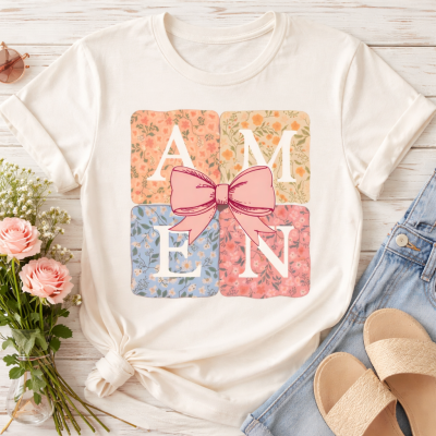 Floral “Amen” Faith DTF Transfer – Soft Vintage Style Shirt Design-undefined